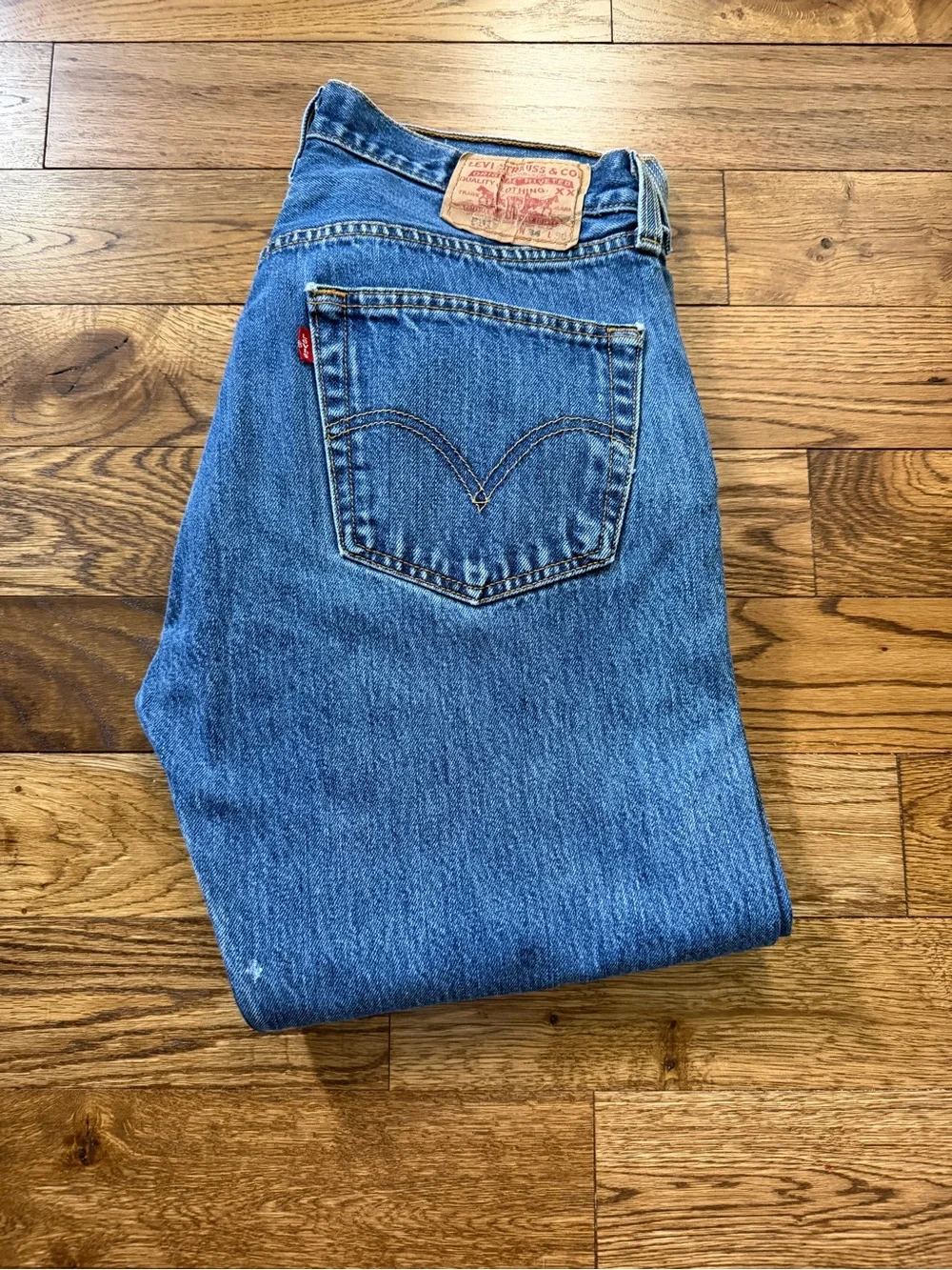 Y2K Levi's Button Fly Straight-Leg Authenticly Distressed Soft Blue Denim Jean